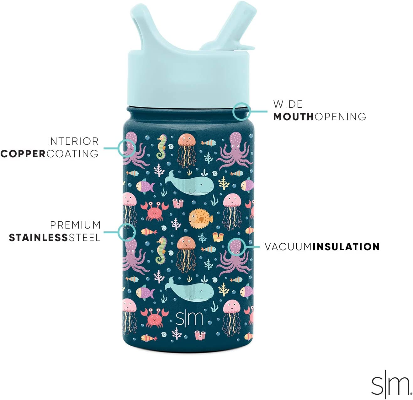 Simple Modern, Baby Shark - Botella de agua infantil con tapa con pajilla,  vaso térmico de acero inoxidable reutilizable para niños pequeños, niños